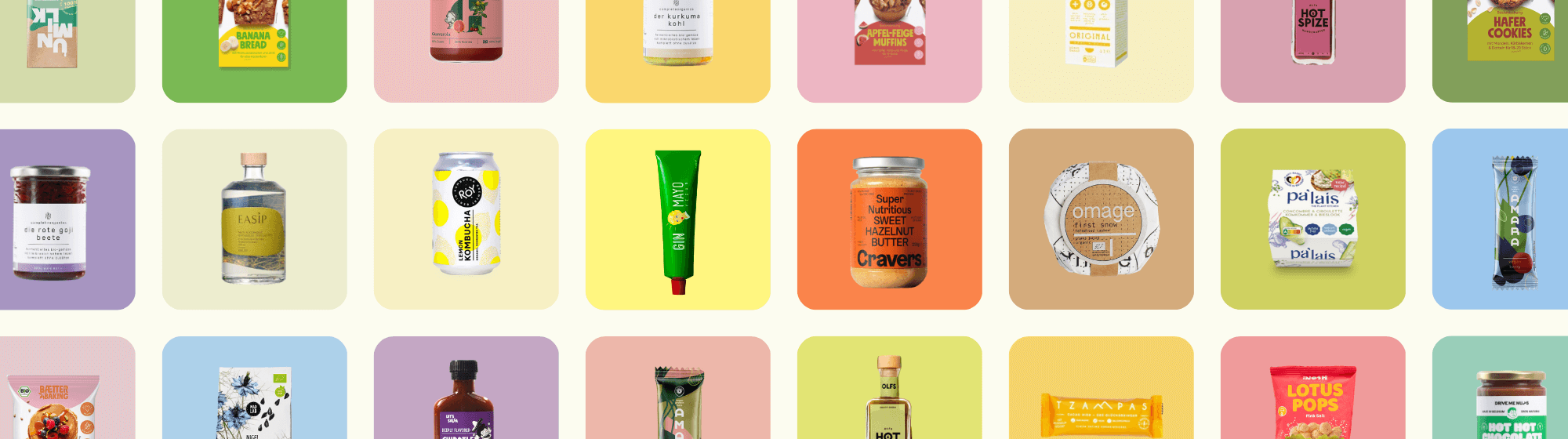 Range of vegan, plant-based food and beverage products from new, emerging brands